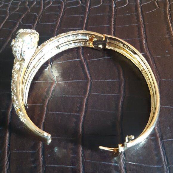1990s Cuff Bracelet Vintage Snake Rhinestone Marked 925 - Picture 10 of 15
